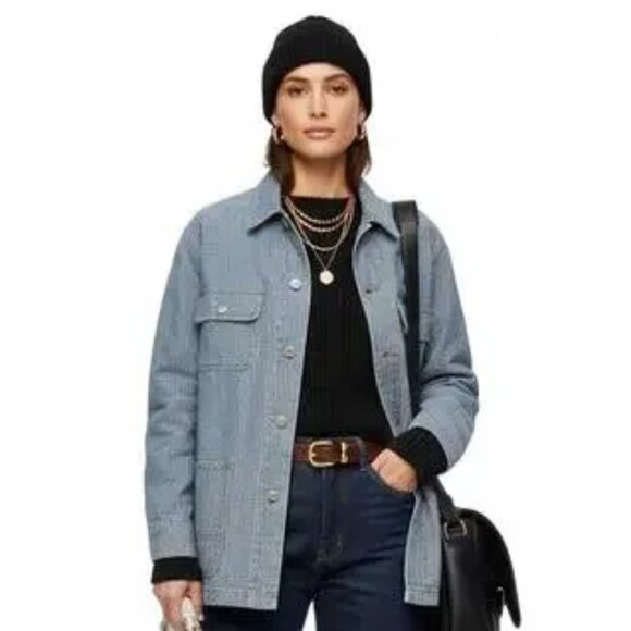 Ralph Lauren LJC Coat Jacket Womens Large Vintage Railroad Stripe Chore Utility - Picture 4 of 12